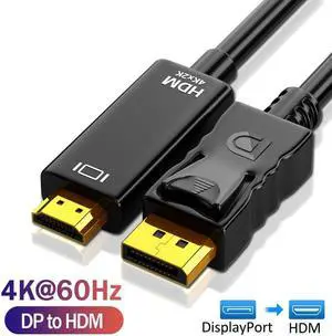 [6ft] 4K@60Hz 1080P DP to HDMI HD Cable Converter Cable Adapter For Laptop PC TV Box Monitor Display Port DisplayPort to HDMI Video Cable