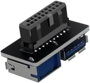 Aomoproing Dual USB 3.0 A Type Female to Motherboard 20/19 Pin Box Header Slot Adapter PCBA Flat Type