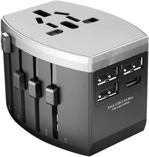 Worldwide Universal Travel Power Adapter, 1500W International Adaptor with 3 USB + 1 Type-c Ports, UK/ EU/ AU/ US (200+ Countries) All-in-One Power Socket Wall Charger for America European Asia China