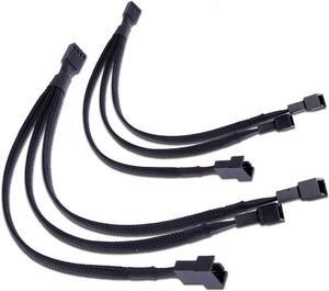 PWM Fan Splitter Adapter Cable Sleeved Braided Y Splitter Computer PC 4 Pin Fan Extension Power Cable 1 to 3 Converter 10 inches (2 Pack)