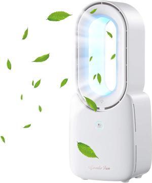 Table Fan with LED Lights, Bladeless Cooling Fan with 4 Speeds( Included 1 Natural Wind)+5 Decorative Gradient Lights, Leafless Design Fan Portable Fan Rechargeable USB Desk Fan for Home & Office
