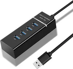 4 Port USB3.0 USB Hub Adapter, Portable USB Hub, USB 3.0 Hub Multiport Adapter with LED Indicator for Keyboard &Mouse,Printer,USB Fan&Lamp,Camera,Flash Drives, Mobile Hard Disk, and More (Black)