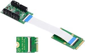 Aomoproing Mini PCI-E PCI Express & NGFF A+E Key to SATA 3.0 Four Ports Adapter Cable 6Gbps Hard Drive Extension Card for SSD