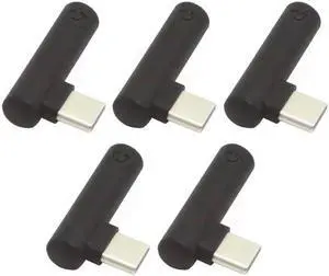 Aomoproing  5pcs/set Type-C to 3.5mm Earphone Adapter 90 Degree Angled Type USB-C 3.1 Male to AUX Audio Female