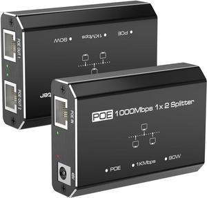Gigabit PoE Switch, 2 Port Gigabit Ethernet Switch, Ethernet Splitter 1 to 2, Non-PoE to PoE Adapter, Network Hub 1 PoE in 2 PoE Out, Supplies PoE (15.4W) or PoE+ (30W), Distance Up to 328 ft.