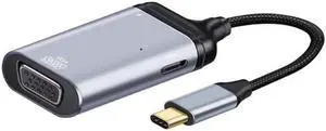 Aomoproing USB-C Type C to VGA RGB Converter HDTV Adapter 60hz 1080p with Female PD Power Port
