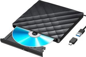 External DVD Drive with USB 3.0 & Type-C Converter External CD DVD Drive Portable CD DVD RW Reader Re-writer Burner for Laptop Desktop PC Compatible with Windows Mac OS Vista Linux System