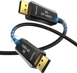 8K DisplayPort DP1.4 Optical Fiber Cable 16FT/5M, Slim and Flexible DP to DP Cable 8K@60Hz 4K@144Hz High Speed 32.4Gbps Support HBR3, DSC 1.2, HDR10, Compatible with Graphics Card, Projector, Monitor
