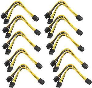 10Pcs 6 Pin PCI Express to Dual PCIE 6+2 Pin Power Cable BTC Graphics Card PCI-E 6Pin to Dual 8 Pin Power Splitter Cable 20cm