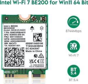 Wireless WiFi Network Card, BE200 WiFi 7 Adapter, BE200NGW 8774Mbps Bluetooth 5.4 Tri-Band 802.11be NGFF M.2 Module, MU-MIMO, WPA4, Wireless Adapter for Laptop, Only Work for Windows 11 (64-bit)