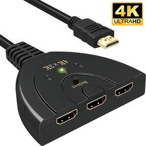 HDMI Switch, 4K HDMI Splitter 3 in 1 Out, 3-Port HDMI Switcher Selector with Pigtail HDMI Cable,Supports Full HD 4K 1080P 3D Player, HDMI Hub Compatible with Fire Stick,HDTV,PS4 Game Consoles