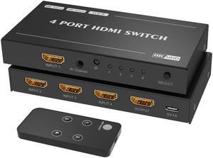 4 port 8K HDMI Switch Splitter 4 In 1 Out HDMI 2.1 Switcher 8K@60Hz 4K@144Hz for Switch Multiple Source and Display Compatible with PS5 Xbox Set-top Box etc More
