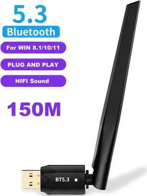Long Range USB Bluetooth 5.3 Adapter (EDR & BLE) for PC Desktop, 492FT/150M Bluetooth Wireless Dongle Transmitter for Windows 11/10/8.1/7 Computer, Pair Bluetooth Headset Headphones Mouse Keyboard