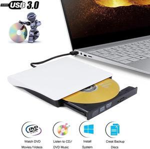 External CD Drive, USB 3.0 Portable CD DVD Drive Slim CD DVD ROM Rewriter Burner Superdrive High Speed Data Transfer for Laptop Desktop MacBook PC Windows Linux Os Mac Os