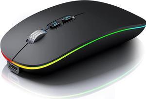 LED Bluetooth Mouse, Rechargeable Silent Bluetooth Wireless Mouse Dual Mode (BT 5.1 + 2.4G USB) with Home Button, Portable Optical RGB Cordless Mice for Laptop Computer PC Mac, Black