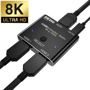 HDMI 2.1 Switch 8K Bi-Directional HDMI Switcher 2 in 1 Out HDMI Splitter 1 in 2 Out Supports 4K@120Hz 8K@60Hz 48Gbps,HDCP 2.3,ARC,VRR for Xbox X PS5, Blu-Ray, 8K UHD TV, Monitor and Projector