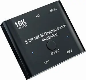 Displayport Switch, 16K Displayport Splitter 2 in 1 Out Displayport Splitter Bi Directional 8K@120Hz 4K@240Hz, Displayport Switcher 1 in 2 Out 16K DP Video Converter