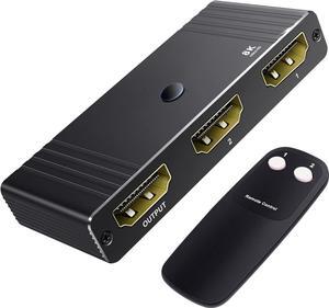 8K HDMI 2.1 Switch 4K@120Hz, Bi-Directional 2 in 1 Out HDMI Splitter Switcher with Remote, 8K@60Hz Aluminum HDMI Splitter 1 in 2 Out 48Gbps Ultra HD Compatible with PS5 Xbox Fire Stick
