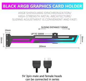 ARGB GPU Holder Adjustable Height Horizontal AURA SYNC Graphics Card VGA Holder GPU Bracket Black ARGB GPU Holder Adjustable Height Horizontal AURA SYNC Graphics Card VGA Holder GPU Bracket Black