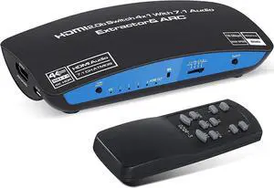 4K@60Hz HDMI Switch 4x1 with 7.1 Audio Extractor, 4 Port HDMI2.0b Switch Box with HDMI Atmos 7.1CH/ Optical 5.1CH/3.5mm Audio Out, HDMI Selector Switch with Remote