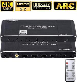 HDMI Switch 4x1,HDMI Switch 4 in 1 Out, 4K@60Hz HDMI Switcher 4 Port with Audio Extractor Support HDCP 2.2, HDMI 2.0b, HDR Compatible for Fire TV, STB, DVD, Blu-Ray Player, PS4 Etc