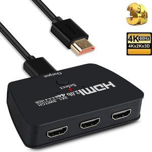 4K@60Hz HDMI Switchwith 3.9FT HDMI Cable, HDMI Switch 3 in 1 Out, 3-Port HDMI Switcher Selector, Supports 4K, 3D, HDCP2.2, HDMI2.0, HDR, for Fire Stick 4K, HDTV, PS4/5, Game Consoles, PC