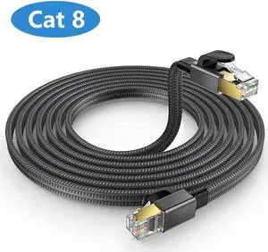 Cat 8 Ethernet Cable 50FT/15M, 26AWG Flat Braided High Speed Network LAN Cable 40gbps 2000mhz, Heavy Duty Shielded Ethernet Cord with Gold Plated RJ45 Connectors for Router Modem Gaming PS5/4, Xbox