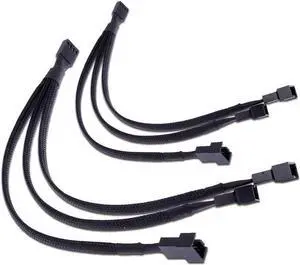 PWM Fan Splitter Adapter Cable Sleeved Braided Y Splitter Computer PC 4 Pin Fan Extension Power Cable 1 to 3 Converter 10 inches (2 Pack)