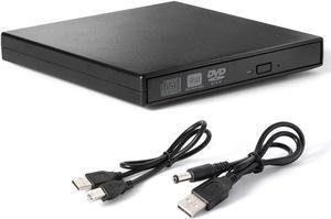 External DVD CD Drive USB2.0, UltraSlim Portable CD-RW DVD-R Combo Burner Writer Player for Laptop Notebook PC Desktop Computer, Black (Including Two Cables)