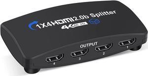 4K@60Hz HDMI Splitter 1 in 4 Out,Hdmi Video Splitter 1x4 V2.0b Powered, Support 1080P@120Hz Duplicate/Mirror Screen Monitor, Ultra HDR for Xbox, PS3/PS4 Game Consoles (1 Input to 4 Outputs)