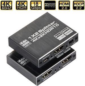4K@60Hz HDMI Splitter 1 in 2 Out, Aluminum HDMI Splitter for Dual Monitors Duplicate/Mirror with Same Image, 1x2 HDMI2.0b Splitter HDCP2.2 for Xbox, PS5, Roku (1 Source onto 2 Displays)