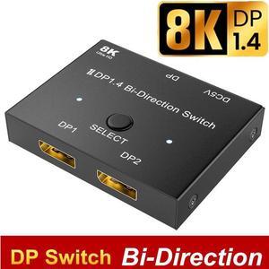 DisplayPort Switch 8K Splitter Bidirectional DP 1.4 Switcher 2 in 1 Out/1 in 2 Out with One-Key Switch Supports 8K@30Hz 4K@120Hz Compatible with PC Host Monitor Laptop etc