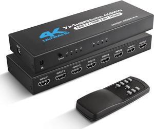 4K HDMI Switch 7x1, 4K@60Hz 7 in 1 Out HDMI Switcher Selector with IR Remote Control, Supports HDCP 2.2 4K@60Hz UltraHD HDR10 3D HD1080P Dolby DST, HDMI Splitter for PS4 Xbox Fire Stick