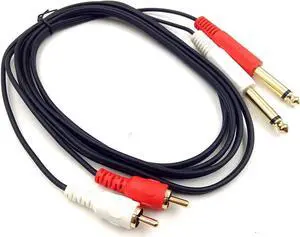 5ft/1.5M Gold Plated 6.35mm Dual 1/4 inch TS Mono Male to 2 RCA Male TSR RCA Audio Convertor Adapter Cable, for Mic Mixer Amplif