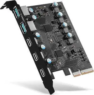10Gbps PCI-E to USB 3.2/3.1 Gen 2 (3X USB-C - 2X USB-A) Expansion Card,PCI Express USB Add in Card, Internal USB Hub Converter for Desktop PC Host Card Support Windows 10/8/7/XP and MAC OS