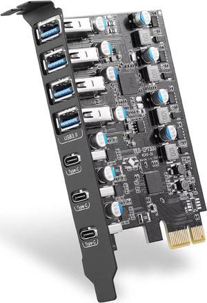 7 Ports PCI-E to USB 3.0 Expansion Card (4 * 5Gbps USB A and 3 * 5Gbps USB C Ports), Internal Converter PCI Express Expansion Card for Desktop PC