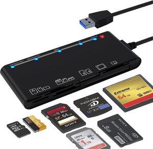 7 in 1 USB3.0 Multi-Card Reader, SD/TF/CF/Micro SD/XD/MS Fast 5Gbps Memory Card Reader/Writer/Hub for SD SDXC SDHC CF CFI TF Micro SD Micro SDXC Micro SDHC MS MMC UHS-I Cards,for Windows/Linux/Mac OS
