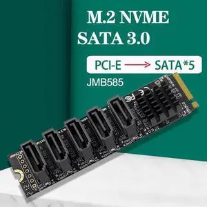 Aomoproing NGFF NVME M-Key PCI Express to SATA 3.0 6Gbps 5 Ports Adapter Converter Hard Drive Extension Card JMB585 2280