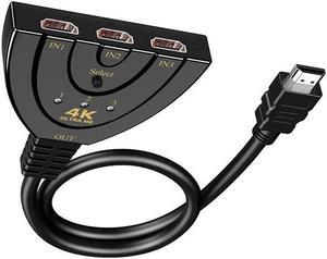 HDMI Switch, 4K HDMI Splitter 3 in 1 Out,3 Port HDMI Switch 3x1 Switch Splitter with Pigtail Cable Supports Full HD 4K 1080P 3D Player