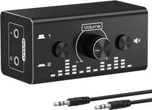 3.5mm Jack Audio Switch, 2 In 1 Out / 1 In 2 Out Audio Switcher Audio Selector with 3.5mm Audio Cable and Volume Control for PC Phone Laptop Headphone