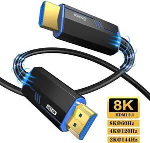 8K HDMI Fiber Optic Cable 50FT, 48Gbps High Speed In Wall CL3 Rated HDMI 2.1 Cable, Support 8K@60Hz 4K@120Hz/144Hz HDR10 eARC Dolby HDCP 2.2&2.3 RTX 3080 Compatible with PS5/TV/Xbox Series X 50 ft.