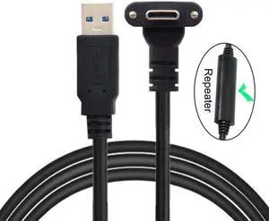 Aomoproing  8.0M Down Up Angled USB 3.1 Type-C Dual Screw Locking to USB3.0 Data GL3523 Repeater Cable 90 Degree for Camera Oculus Quest Link