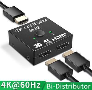 HDMI Switcher, 4K HDMI Splitter 2 Ports Bi-Direction Manual Switch 2 x 1/1 x 2 HDMI Passthrough,No External Power Required-Supports HD 4K x 2K 1080P