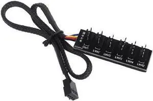 Milue PWM Fan Hub PC Fan Splitter 6 Way Sleeved Power Supply Cable Adapter Internal Motherboard Fan Power Extension Cable Cord Pwm Fan Hub Splitter