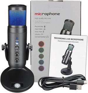 USB RGB Microphone Condenser Recording Microphone USB LED Lights Noise Cancelling Video Recording Microphone For PC Laptop