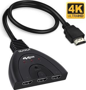 3 Port HDMI Switch 4K@60Hz, HDMI Switcher 3x1 HDMI Splitter Hub 3 in 1 Out with Pigtail Cable Supports 4K 3D HD 1080P for Xbox PS4 R oku HDTV