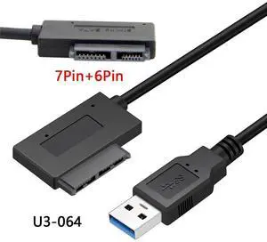 Aomoproing USB 3.0 to 7+6 13pin Slimline Sata Adapter Cable for Laptop Cd DVD Rom Optical Drive