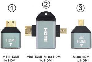 Aomoproing 3pcs/set Micro & Mini HDMI to HDMI-compatible 1.4 Female 2-in-1 Combo Adapter 4K@60hz