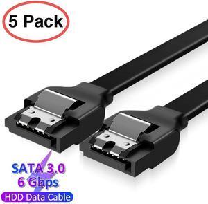SATA Cable III 5 Pack 6Gbps 7pin Female to Straight Data Cable with Locking Latch Compatible for SATA SSD, HDD, CD Driver, CD Writer, 20 Inch Black