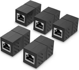 RJ45 Connector Female to Female Cat7/6/5e Ethernet Adapter 8P8C Network Extender Extension Cable for Ethernet Cable-(5-pack, Black)